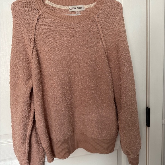 Knox Rose Tan Crew Neck Sweater with Ribbed Details - Picture 3 of 6